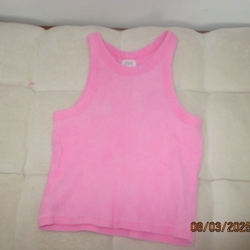 Zara Bright Pink Ribbed Sleeveless Top